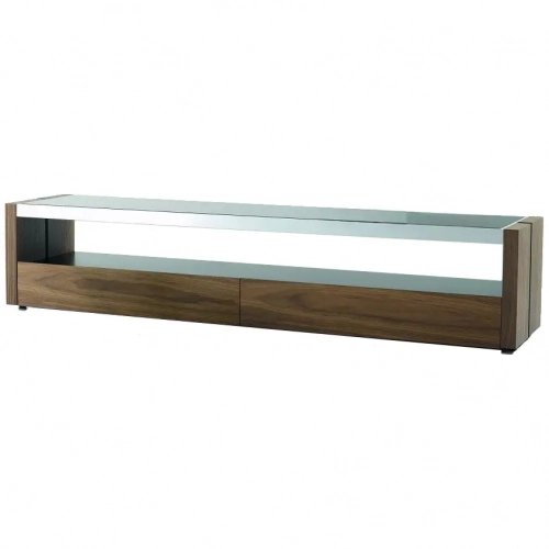 Trieste 78" Modern TV Stand in Walnut & Black with Blass Glass Top