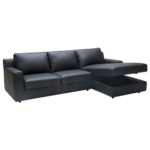 Elizabeth Sectional Sofa Sleeper with Right Facing Chaise in Black Premium Leather