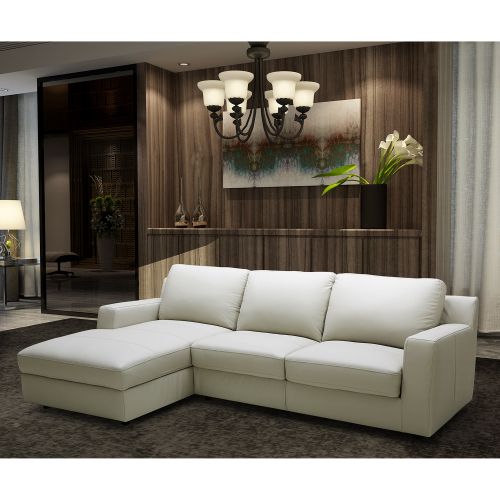 Lauren Sectional Sofa Sleeper with Left Facing Chaise in Light Grey Premium Leather