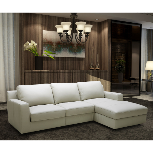 Lauren Sectional Sofa Sleeper with Right Facing Chaise in Light Grey Premium Leather