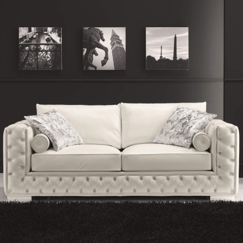 Vanity Sofa in Tufted White Top Grain Italian Leather