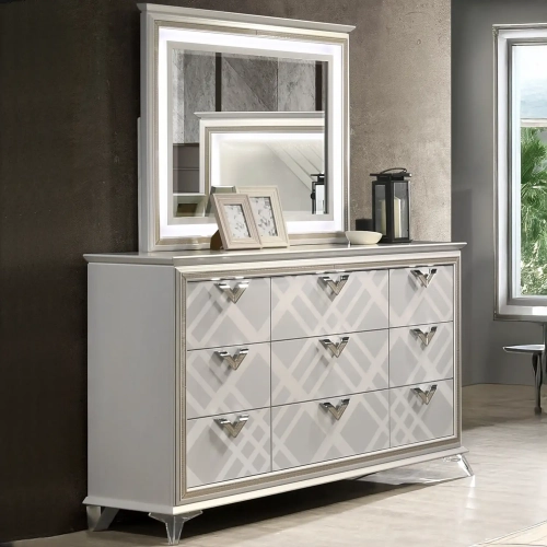 Brickfield Dresser & Mirror in Silver Finish & LED Light
