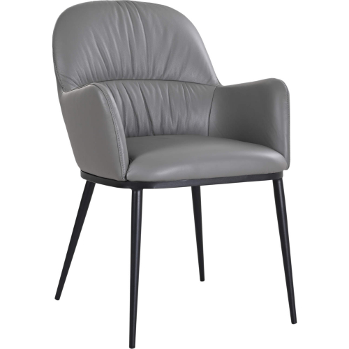Kora Dining Arm Chair in Charcoal Grey Leather & Steel