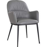 Kora Dining Arm Chair in Charcoal Grey Leather & Steel