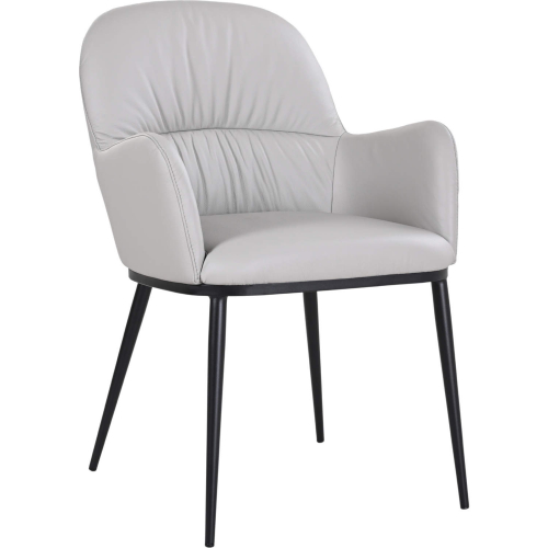 Kora Dining Arm Chair in Pewter Grey Leather & Steel