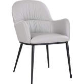 Kora Dining Arm Chair in Pewter Grey Leather & Steel