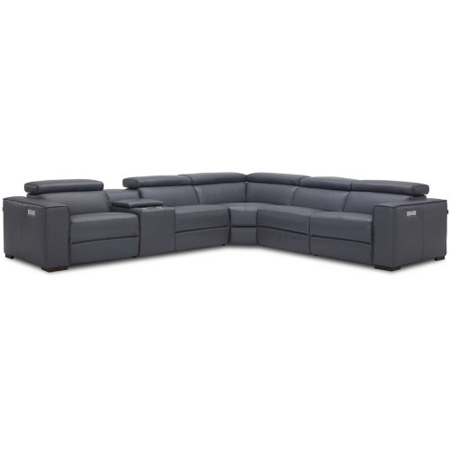 Picasso 6 Piece Motion Sectional Sofa in Blue Gray Top Grain Leather