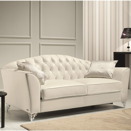 Divina Loveseat in Tufted Top Grain Italian Leather with Ornate Legs