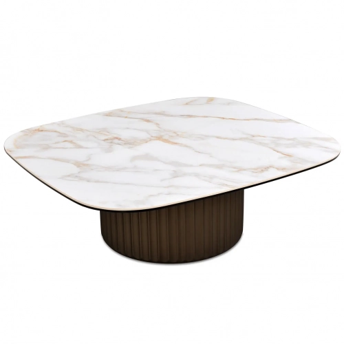 459 Coffee Table in Gloss Carrara Gold Ceramic & Brushed Bronze Wood