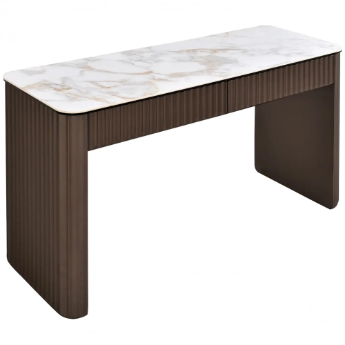 459 Console Table in Gloss Carrara Gold Ceramic & Brushed Bronze Wood