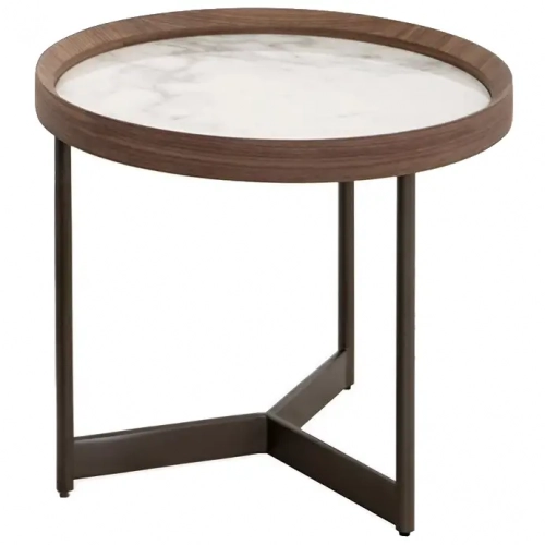 462 End Table in Jazz White Ceramic, Walnut Veneer & Grey Metal