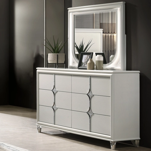 Bucharest Dresser & Mirror Set in Light Grey Finish & Metal
