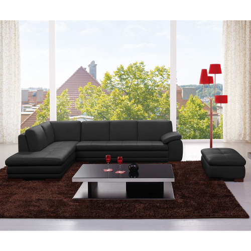 Capri 625 Italian Leather Sectional in Black with Left Facing Chaise