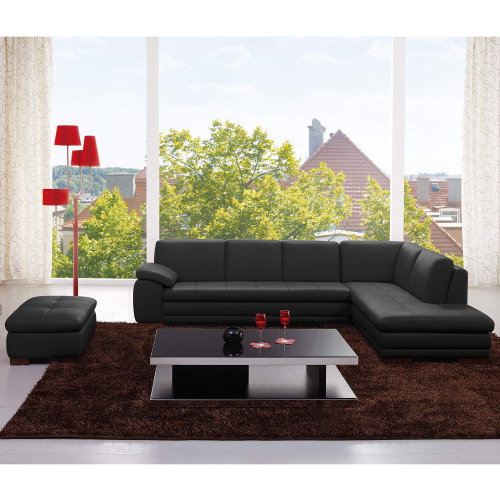 Capri 625 Italian Leather Sectional in Black with Right Facing Chaise