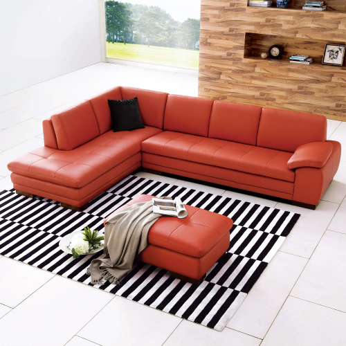 Capri 625 Italian Leather Sectional in Pumpkin with Left Facing Chaise