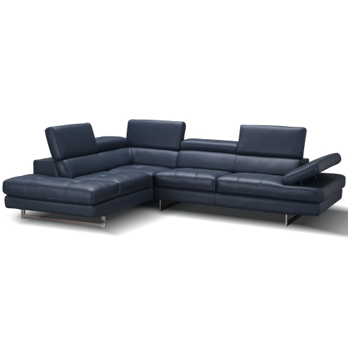 Napoli A761 Italian Leather Sectional in Blue with Left Facing Chaise