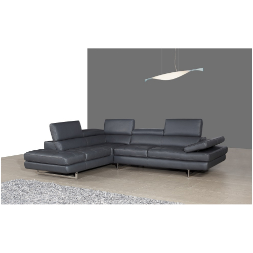 Napoli A761 Italian Leather Sectional in Slate Grey with Left Facing Chaise