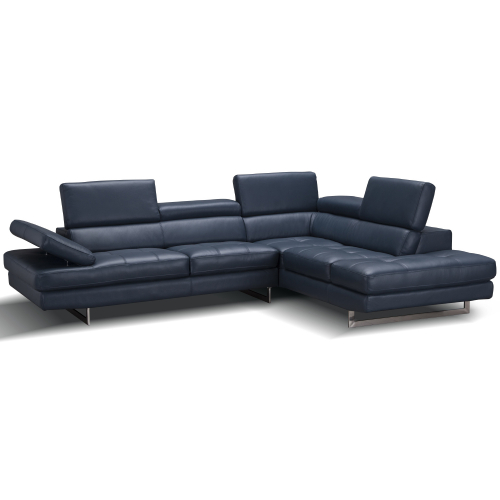 Napoli A761 Italian Leather Sectional in Blue with Right Facing Chaise