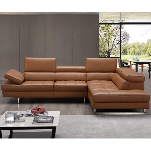 Napoli A761 Italian Leather Sectional in Caramel with Right Facing Chaise