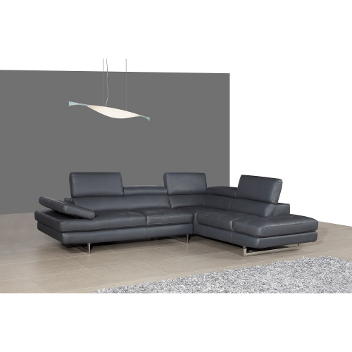 Napoli A761 Italian Leather Sectional in Slate Grey with Right Facing Chaise