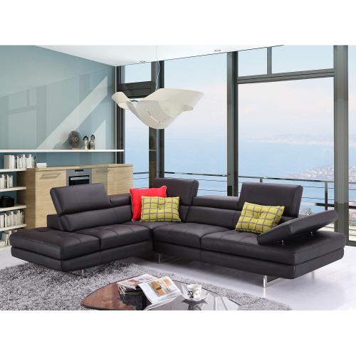 Napoli A761 Italian Leather Sectional in Black with Left Facing Chaise