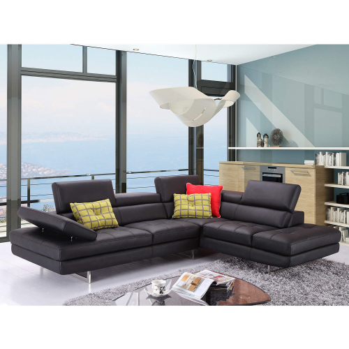 Napoli A761 Italian Leather Sectional in Black with Right Facing Chaise
