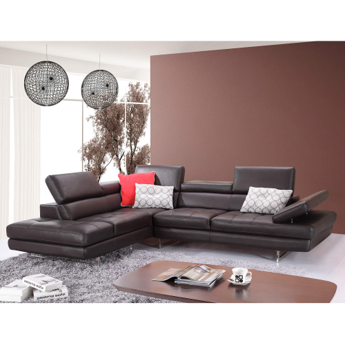 Napoli A761 Italian Leather Sectional in Coffee with Left Facing Chaise
