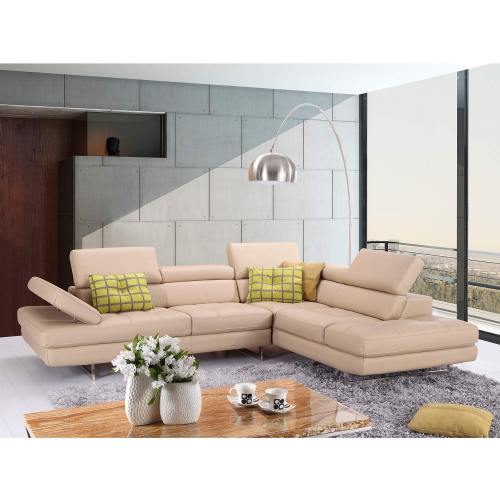 Napoli A761 Italian Leather Sectional in Peanut with Right Facing Chaise