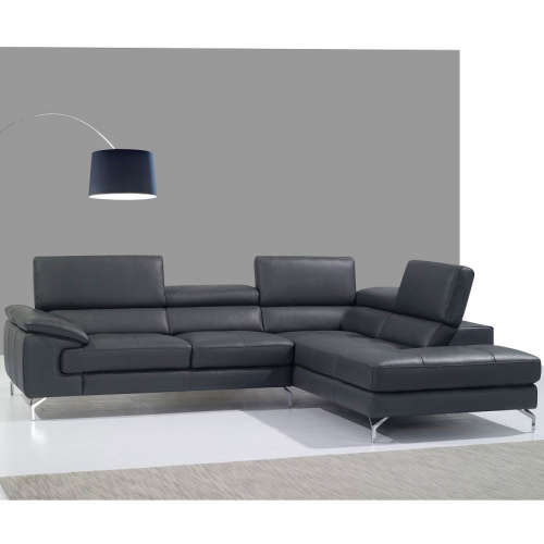 A973 Sectional Sofa with Right Facing Chaise in Grey Italian Leather