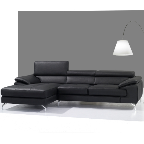 Positano A973B Sectional with Left Facing Chaise in Black Italian Leather