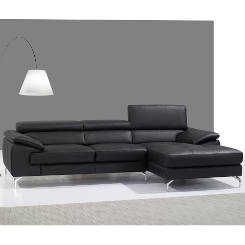 Positano A973B Sectional with Right Facing Chaise in Black Italian Leather