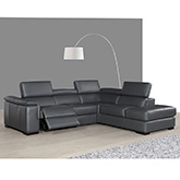 Agata Right Facing Chaise Italian Leather Sectional w/ Power Recliner in Slate Grey