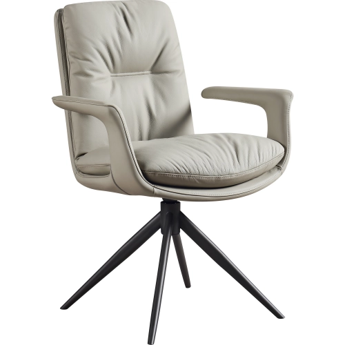 Alabastro Swivel Dining Arm Chair in Beige Leather & Morandi Ash Metal