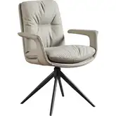 Alabastro Swivel Dining Arm Chair in Beige Leather & Morandi Ash Metal