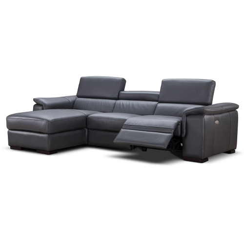 Allegra Left Facing Chaise Italian Leather Sectional with Power Recliner in Slate Grey