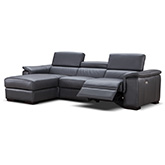 Allegra Left Facing Chaise Italian Leather Sectional w/ Power Recliner in Slate Grey