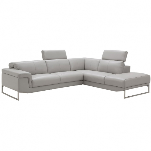 Athena Sectional Sofa with Right Facing Chaise in Light Grey Leather