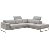 Athena Sectional Sofa with Right Facing Chaise in Light Grey Leather
