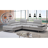 Aurora Italian Leather Sectional in Light Grey w/ Left Facing Chaise
