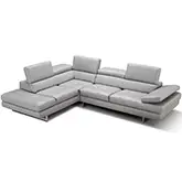 Aurora Italian Leather Sectional in Light Grey with Left Facing Chaise