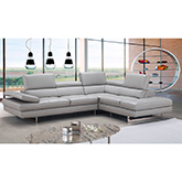 Aurora Italian Leather Sectional in Light Grey w/ Right Facing Chaise