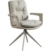 Axis Swivel Accent Arm Chair in Beige Leather & Khaki Metal