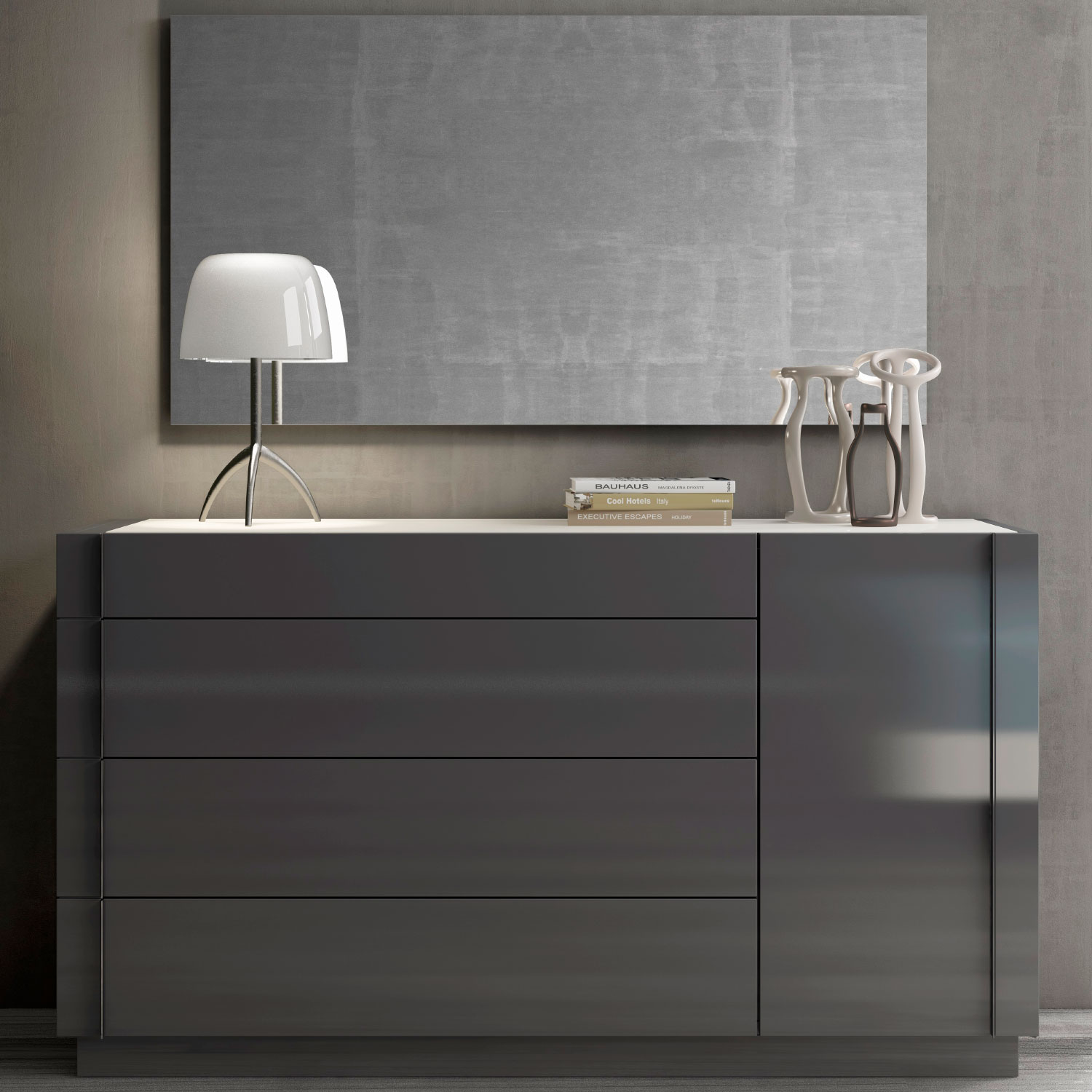 grey glass dresser 6-Drawer Glass Dresser in Silver
