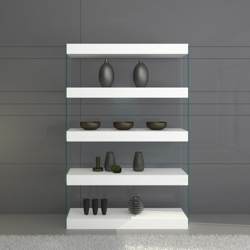 Cloud Curio Wall Unit Bookcase in High Gloss White Lacquer with Glass Frame
