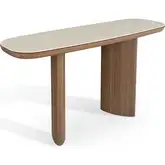 Clover Console Table in Travertine Look Ceramic & Walnut Veneer