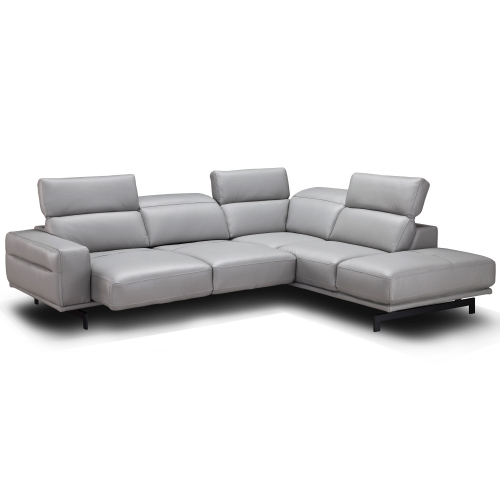Davenport Sectional Sofa with Right Facing Chaise in Light Grey Top Grain Leather