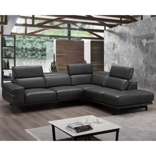 Davenport Sectional Sofa with Right Facing Chaise in Slate Grey Top Grain Leather