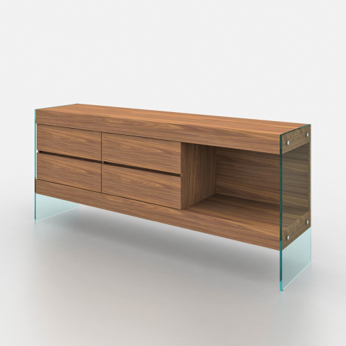 Elm Buffet in Walnut Veneer with Glass Frame