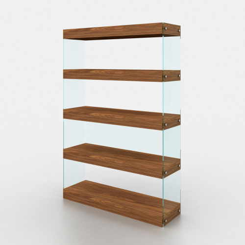 Elm Curio Wall Unit Bookcase in Walnut Veneer with Glass Frame