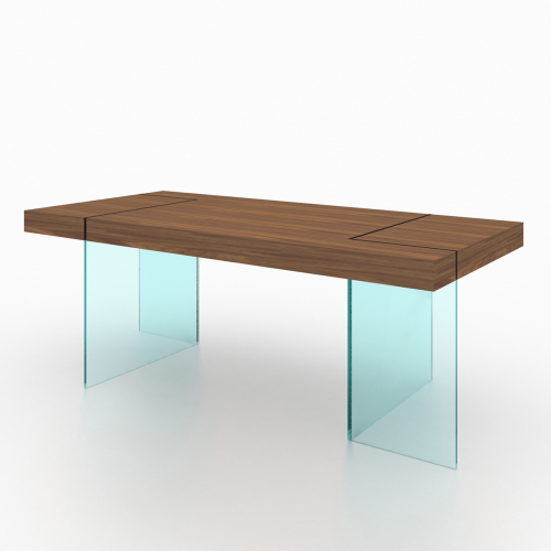 Elm Dining Table in Walnut Veneer on Glass Base